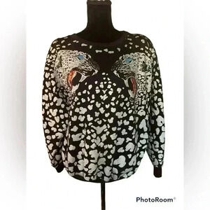 Vintage 1980s Gladys Bagley Beaded and Printed Dueling Leopards Size Large